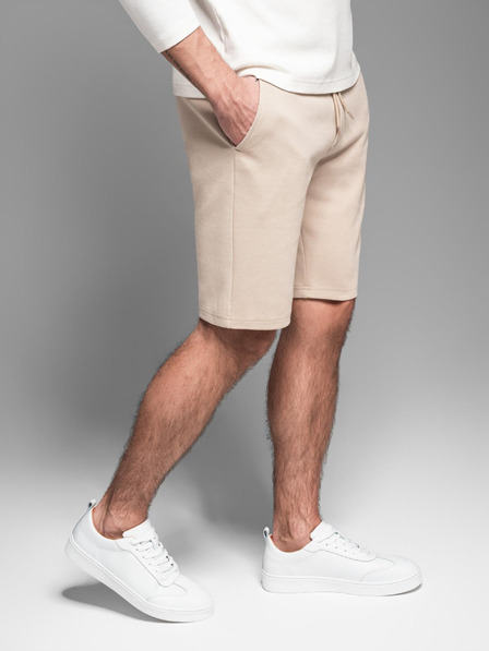 Ombre Clothing Pánské bavlněné teplákové šortky BASIC béžové Ombre Clothing