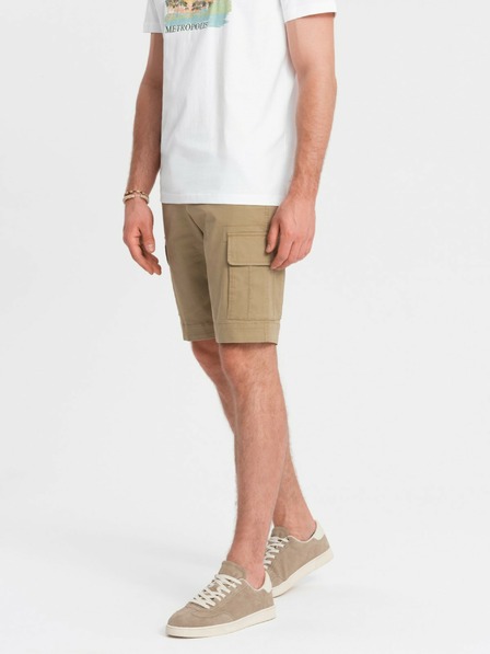 Ombre Clothing Pánské jednobarevné šortky s cargo kapsami - pískové V1 OM-SRCG-0133 Ombre Clothing