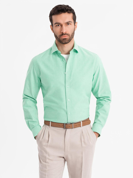 Ombre Clothing Pánská bavlněná košile oxford v pastelových barvách - mátová Ombre Clothing