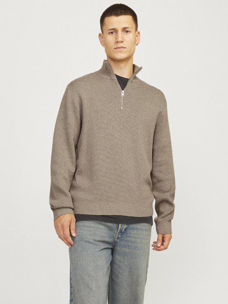 Jack & Jones Béžový pánský svetr se zipem Jack & Jones