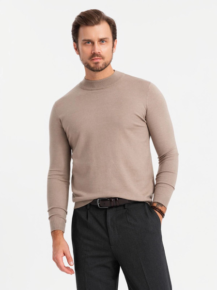 Ombre Clothing Pánský pletený poloviční rolák s viskózou - tmavě béžový V3 OM-SWTN-0125 Ombre Clothing