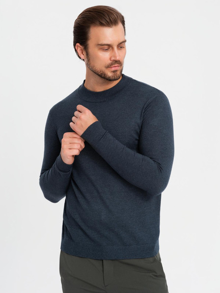 Ombre Clothing Pánský pletený poloviční rolák s viskózou - tmavě modrý V4 OM-SWTN-0125 Ombre Clothing