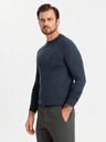Ombre Clothing Pánský pletený poloviční rolák s viskózou - tmavě modrý V4 OM-SWTN-0125 Ombre Clothing