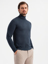 Ombre Clothing Pánský pletený rolák s viskózou - tmavě modrý V4 OM-SWTN-0127 Ombre Clothing
