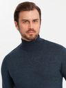 Ombre Clothing Pánský pletený rolák s viskózou - tmavě modrý V4 OM-SWTN-0127 Ombre Clothing