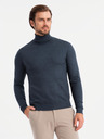 Ombre Clothing Pánský pletený rolák s viskózou - tmavě modrý V4 OM-SWTN-0127 Ombre Clothing