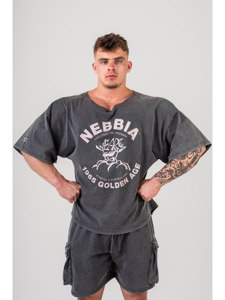 Nebbia Washed bavlnený rag top GOLDEN AGE 788 M,black