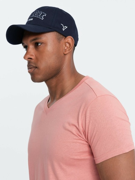 Ombre Clothing Pánské klasické bavlněné tričko BASIC s výstřihem - růžové V7 OM-TSBS-0145 Ombre Clothing