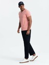 Ombre Clothing Pánské klasické bavlněné tričko BASIC s výstřihem - růžové V7 OM-TSBS-0145 Ombre Clothing
