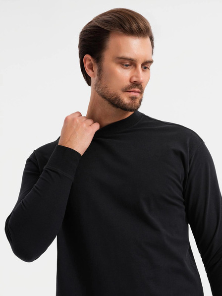 Ombre Clothing Pánské bavlněné tričko LOOSE FIT s dlouhým rukávem a kulatým výstřihem - černé V1 OM-LSBC-0129 Ombre Clothing