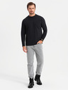 Ombre Clothing Pánské bavlněné tričko LOOSE FIT s dlouhým rukávem a kulatým výstřihem - černé V1 OM-LSBC-0129 Ombre Clothing