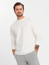Ombre Clothing Pánské bavlněné tričko LOOSE FIT s dlouhým rukávem a kulatým výstřihem - krémové V2 OM-LSBC-0129 Ombre Clothing