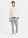 Ombre Clothing Pánské bavlněné tričko LOOSE FIT s dlouhým rukávem a kulatým výstřihem - krémové V2 OM-LSBC-0129 Ombre Clothing