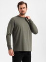 Ombre Clothing Pánské bavlněné tričko LOOSE FIT s dlouhým rukávem a kulatým výstřihem - šedozelené V3 OM-LSBC-0129 Ombre Clothing