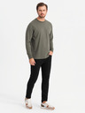 Ombre Clothing Pánské bavlněné tričko LOOSE FIT s dlouhým rukávem a kulatým výstřihem - šedozelené V3 OM-LSBC-0129 Ombre Clothing