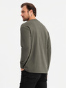 Ombre Clothing Pánské bavlněné tričko LOOSE FIT s dlouhým rukávem a kulatým výstřihem - šedozelené V3 OM-LSBC-0129 Ombre Clothing