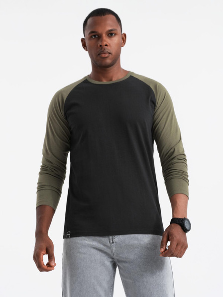 Ombre Clothing Pánské tričko s potiskem a dlouhým rukávem - černé V1 OM-LSPT-0119 Ombre Clothing