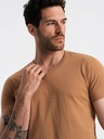 Ombre Clothing Pánské klasické bavlněné tričko BASIC s výstřihem do V - hnědé V9 OM-TSBS-0145 Ombre Clothing