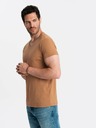 Ombre Clothing Pánské klasické bavlněné tričko BASIC s výstřihem do V - hnědé V9 OM-TSBS-0145 Ombre Clothing