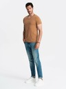 Ombre Clothing Pánské klasické bavlněné tričko BASIC s výstřihem do V - hnědé V9 OM-TSBS-0145 Ombre Clothing