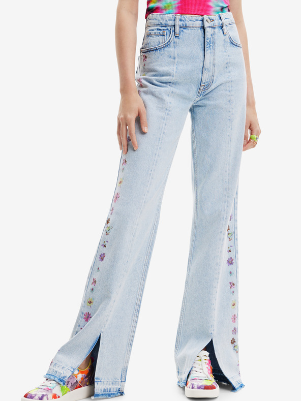 Desigual Světle modré dámské široké džíny Desigual Flores