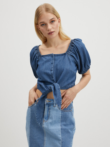 Pieces Modrý dámský džínový crop top Pieces Tinka