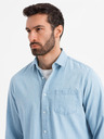 Ombre Clothing Pánská džínová košile s vyšívanou kapsou - světle modrá Ombre Clothing