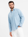 Ombre Clothing Pánská džínová košile s vyšívanou kapsou - světle modrá Ombre Clothing