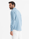 Ombre Clothing Pánská džínová košile s vyšívanou kapsou - světle modrá Ombre Clothing