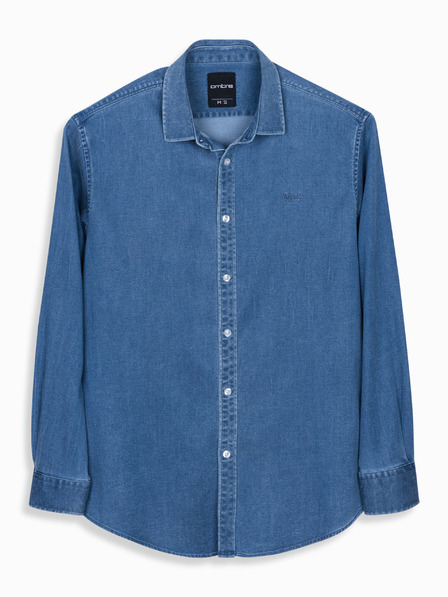 Ombre Clothing Pánská džínová košile s lyocellem a výšivkou na hrudi - modrá Ombre Clothing