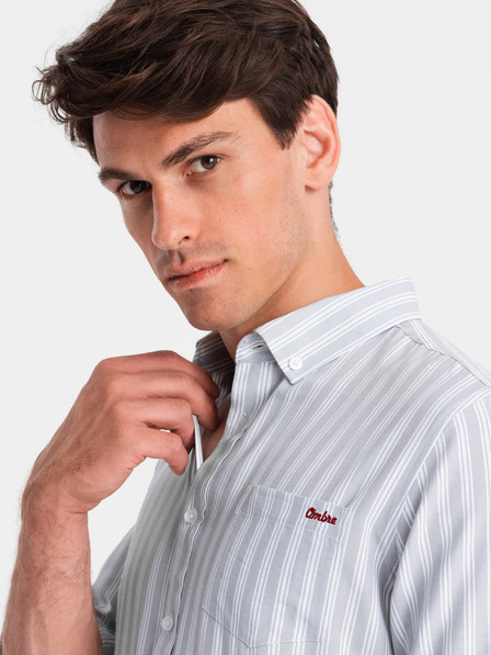 Ombre Clothing Pánská bílá pruhovaná košile REGULAR FIT s kapsou  Ombre Clothing