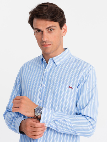 Ombre Clothing Pánská bílá pruhovaná košile REGULAR FIT s kapsou  Ombre Clothing