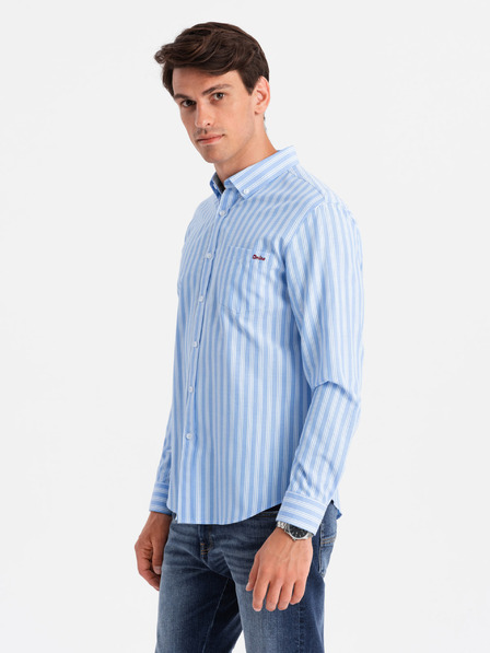 Ombre Clothing Pánská bílá pruhovaná košile REGULAR FIT s kapsou  Ombre Clothing