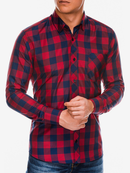 Ombre Clothing Pánská kostkovaná košile s dlouhým rukávem K282 - červená/námořnická modrá