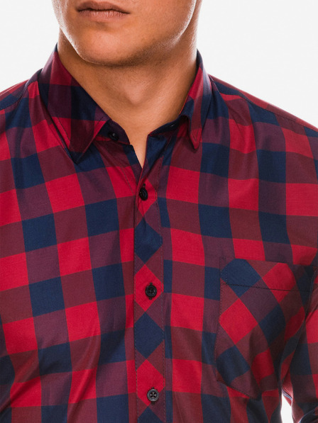 Ombre Clothing Pánská kostkovaná košile s dlouhým rukávem K282 - červená/námořnická modrá