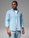 Ombre Clothing Pánská vzorovaná jemná džínová košile s kapsou - světle modrá Ombre Clothing