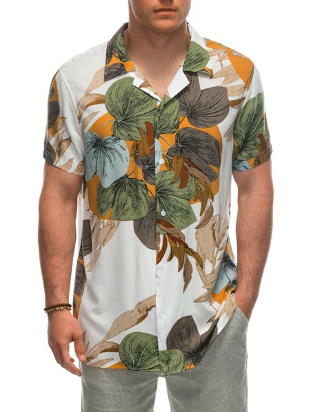Ombre Clothing Pánská viskózová vzorovaná košile s krátkým rukávem OM-SHPS-0113 Ombre Clothing bílá