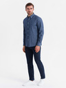 Ombre Clothing Pánská vzorovaná jemná džínová košile s kapsou - modrá Ombre Clothing