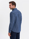 Ombre Clothing Pánská vzorovaná jemná džínová košile s kapsou - modrá Ombre Clothing