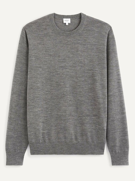 Celio Šedý vlněný basic svetr Celio Semerirond