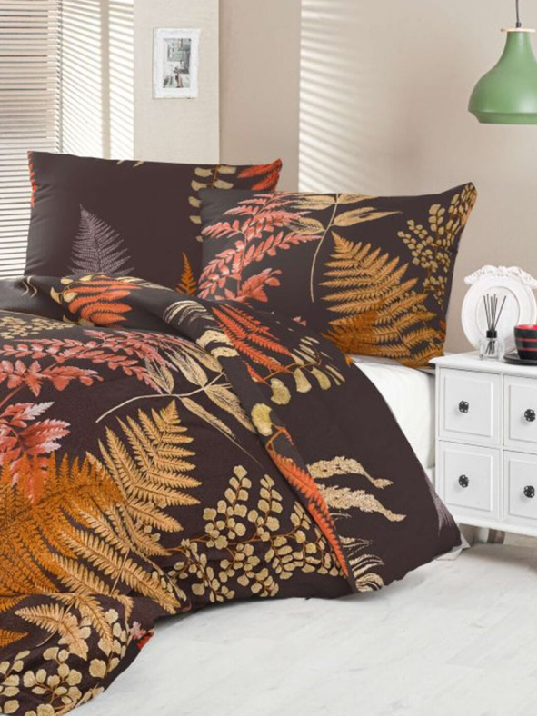 Kvalitex Saténové francouzské povlečení Luxury Collection 1+2, 200x200, 70x90cm Kapradí hnědé Kvalitex