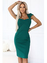numoco 318-7 Elegantní midi šaty s pěkným výstřihem - zelené