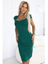 numoco 318-7 Elegantní midi šaty s pěkným výstřihem - zelené