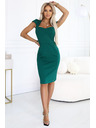 numoco 318-7 Elegantní midi šaty s pěkným výstřihem - zelené