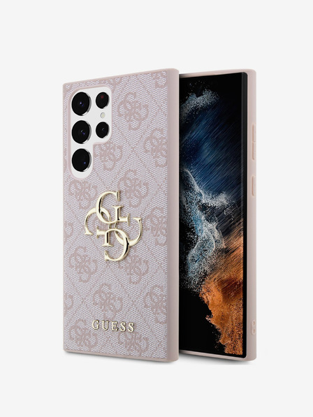 Guess PU 4G Metal Logo Zadní Kryt pro Samsung Galaxy S24 Ultra Pink Obal na telefon