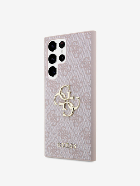 Guess PU 4G Metal Logo Zadní Kryt pro Samsung Galaxy S24 Ultra Pink Obal na telefon