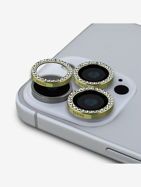 Guess Fixed Glliter Ochrana Čoček pro iPhone 16 Pro/16 Pro Max Gold Obal na telefon