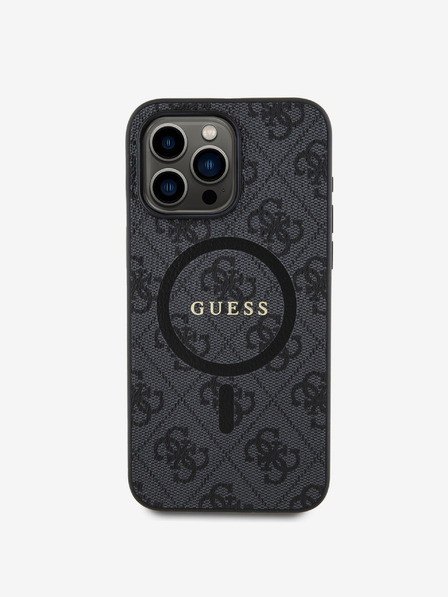 Guess PU Leather 4G Colored Ring MagSafe Zadní Kryt pro iPhone 15 Pro Black Obal na telefon