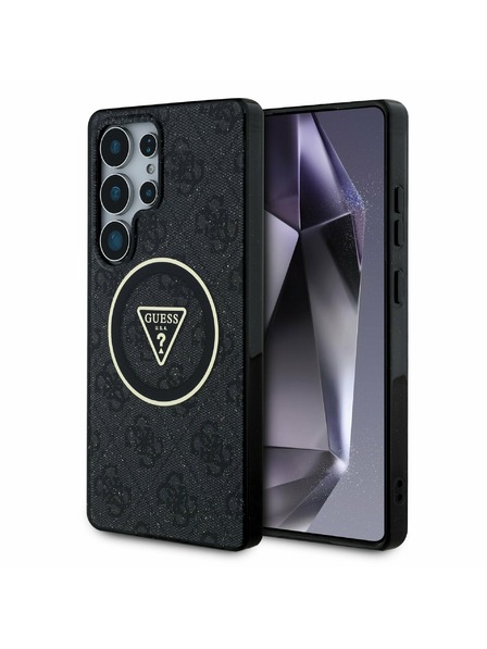 Guess IML 4G Glitter and Triangle Logo MagSafe Zadní Kryt pro Samsung Galaxy S25 Ultra Black Obal na telefon