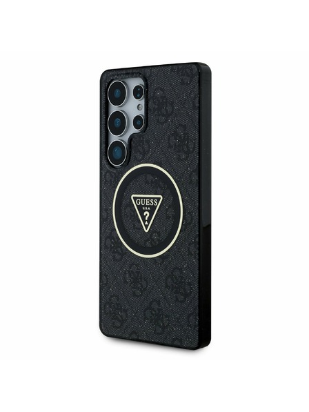 Guess IML 4G Glitter and Triangle Logo MagSafe Zadní Kryt pro Samsung Galaxy S25 Ultra Black Obal na telefon
